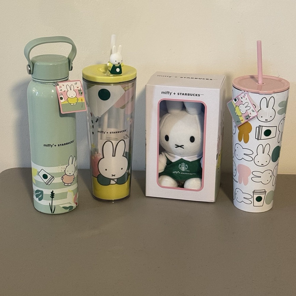 Starbucks x Miffy Limited Edition Lot 4 Pcs Tumblers Water Bottle Plush NWT⁠